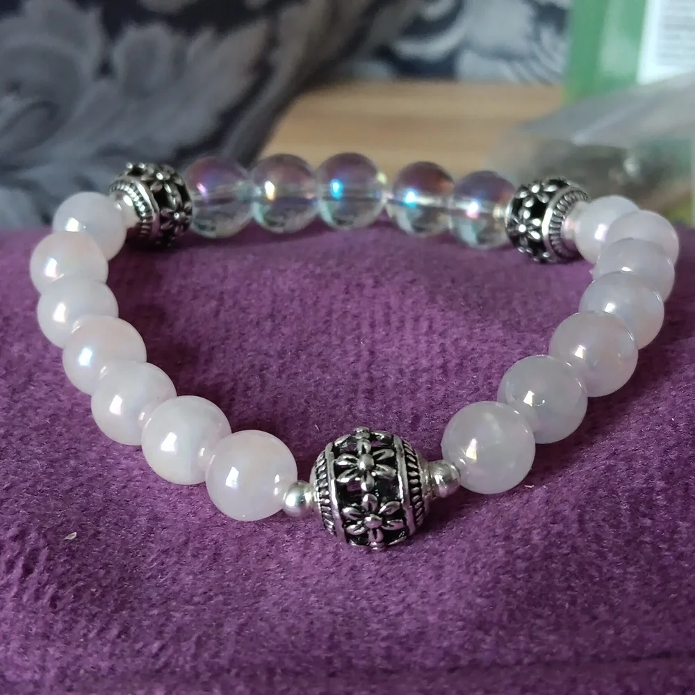 Angel Aura Quartz & Rose Quartz High Quality Beaded Stretch Bracelet